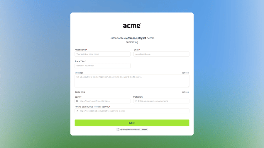 Branded Calmo submission portal