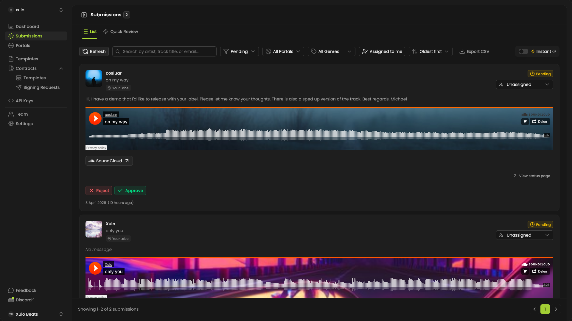 Submission review queue in the label dashboard