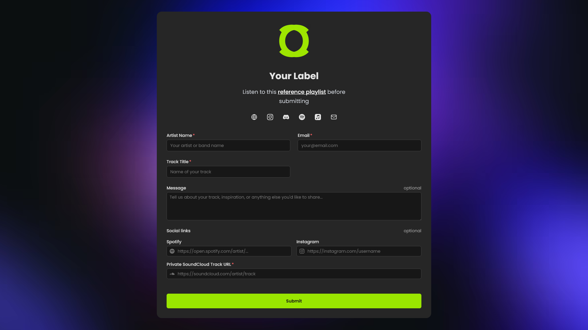 Branded demo submission portal